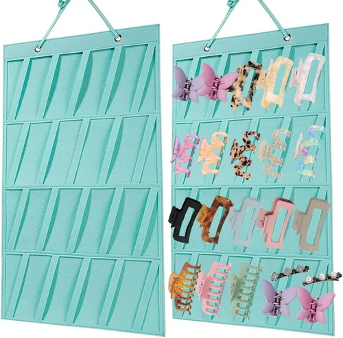 Vista 7 de Organizador de pinzas de garra, organizador grande de pinzas para el cabello, pinzas colgantes de fieltro de alta calidad, colgador de Beige
