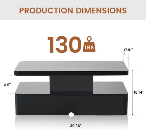 Vista 2 de Mesas modernas de sala de estar, mesa de centro LED con luces LED, mesa central rectangular de 2 niveles con gran almacenamiento, superficie de alto