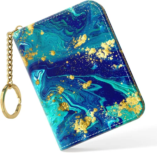 Vista 25 de Nipichsha Tarjetero para Tarjetas de Crédito, Tarjetero Pequeño de RFID para Mujeres, Tarjetero de Cuero Delgado, Modas Hoja de arte abstracto