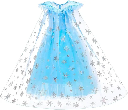 Vista 2 de Vestido de princesa para niñas, disfraz de princesa para Halloween, cosplay, fiesta de cumpleaños, vestido con capa azul