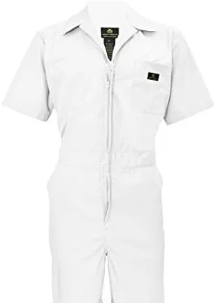 Vista 2 de Natural Uniforms Overol de manga corta con cremallera para hombre, resistente a las manchas y a las arrugas (blanco, talla M)