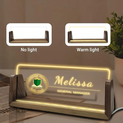 Vista 5 de Placa de nombre de escritorio personalizada con luz acrílica para escritorio, regalos de oficina personalizados para jefes, compañeros de trabajo
