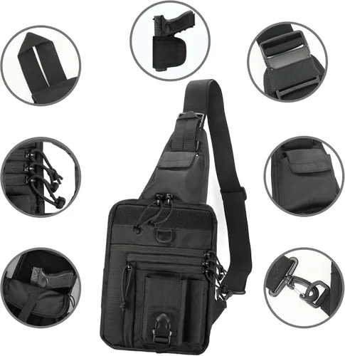 Vista 2 de Bolso táctico LarKoo para pistola en el pecho, con funda oculta, para transportar la pistola en el pecho, bandolera, funda para el hombro