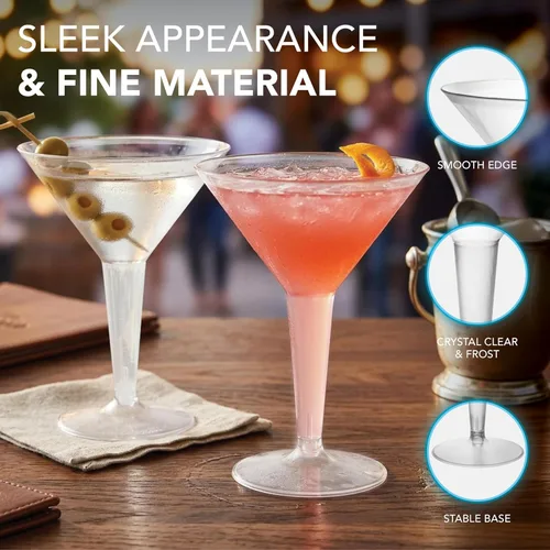 Vista 4 de Party Essentials Vaso de Martini de plástico duro de 2 piezas, capacidad de 8 onzas, transparente, para martinis, aperitivos, puré de papas Claro