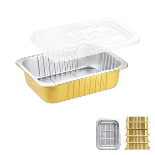 Vista 16 de Sartenes de papel de aluminio poco profundas de 20 onzas con tapas a presión, paquete de 5