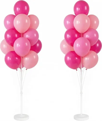 Vista 15 de HIINS - Juego de 2 columnas de globos de oro negro de 10 pulgadas con base y poste, decoración de fondo para fiesta