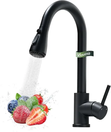 Vista 25 de VFAUOSIT - Grifo de cocina con rociador extraíble, grifo de fregadero de cocina sin plomo, níquel cepillado, acero inoxidable, arco alto, extracción
