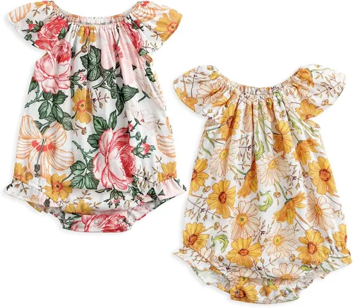Vista 6 de Simplee kids Paquete de 2 mamelucos de manga corta para bebé niña A-Rosa