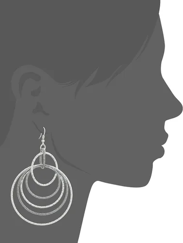 Vista 2 de GUESS Pendientes colgantes "básicos" con textura de metal mixto orbital en alambre, Metal