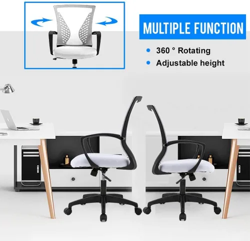 Vista 6 de HHS Silla de oficina ergonómica de malla, silla de computadora giratoria con ruedas, cómoda silla ejecutiva con soporte lumbar, sillas de gestión