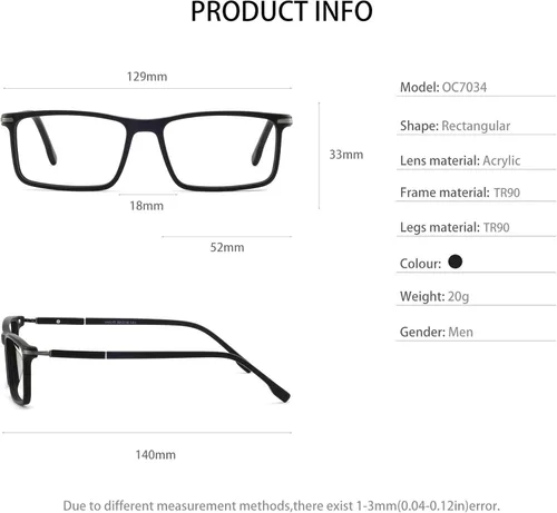 Vista 6 de OCCI CHIARI Mens Rectangle Eyewear Frame Full-Rim Non-prescription Clear Optical Glasses