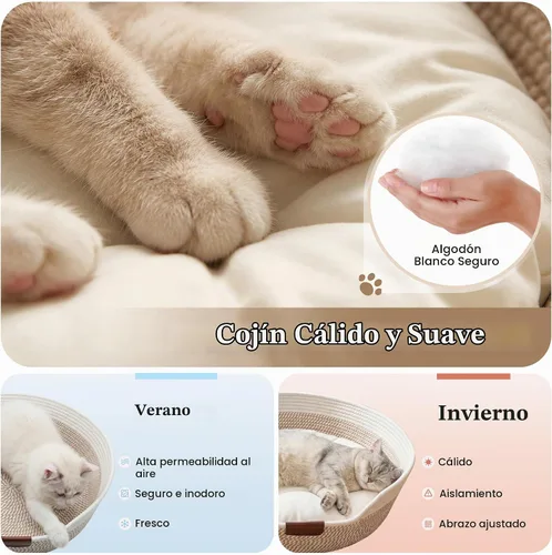 Vista 4 de YOUDENOVA Stimulicat - Cama tejida a mano para gatos con cojín Marrón y blanco