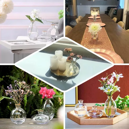Vista 5 de Efavormart - Juego de 3 centros de mesa pequeños de cristal transparente con borde dorado metálico, jarrones florales modernos, varios tamaños