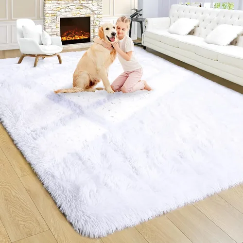 Vista 96 de Noahas Alfombras de Área Grandes y Esponjosas de 5x8 pies para Sala de Estar y Dormitorio, Alfombra Gruesa de Pelo Largo Beige y Blanca, Alfombra