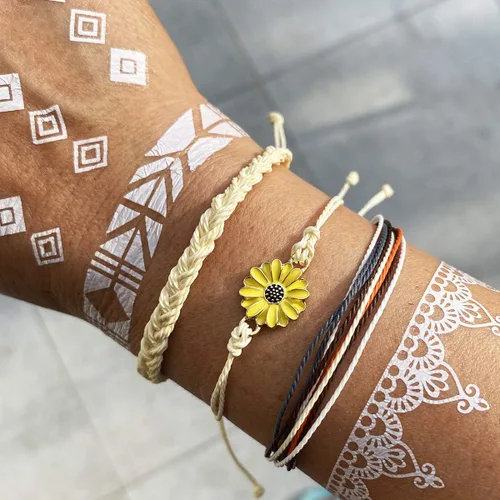 Vista 6 de Brazaletes impermeables de cuerda, para verano, con ola, brazalete para amistad, hecho a mano, para niña