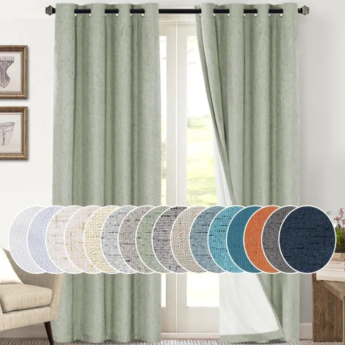 Vista 75 de Cortinas con textura de lino 100% opacas de 64 pulgadas de largo, juego de 2 paneles de cortinas de lino opacas con forro aislante térmico que Arena