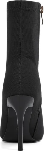 Vista 6 de vivianly Botines elásticos con punta puntiaguda, botas de tobillo a media pantorrilla, botas de tacón de aguja para mujer negro (Black-Stretch)