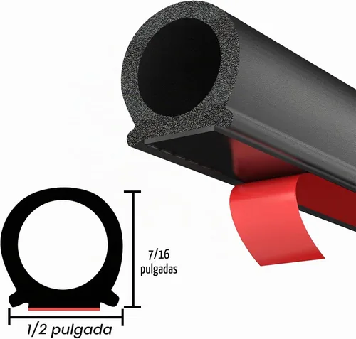 Vista 2 de Burlete de goma resistente en forma de D de 1/2 x 7/16 pulgadas, con sello de goma hueco con tira de junta de puerta de bombilla (autoadhesivo)