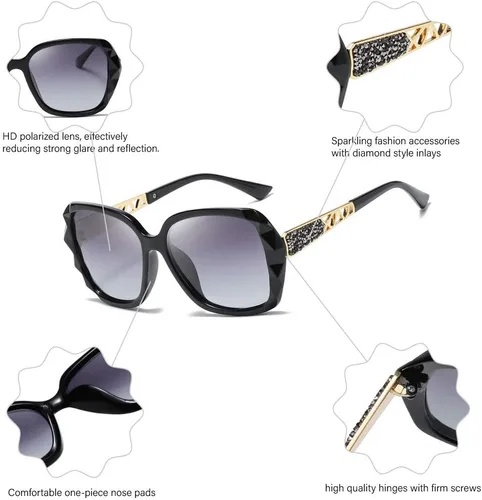 Vista 3 de Dollger Gafas de sol polarizadas de gran tamaño para mujer, de moda, clásicas, con protección UV400, B: negro y morado