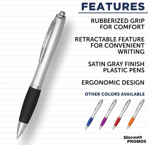 Vista 2 de DISCOUNT PROMOS - Bolígrafos personalizados con agarre de goma y tinta negra, paquete de 10 unidades, diseño ergonómico, ideal para oficina