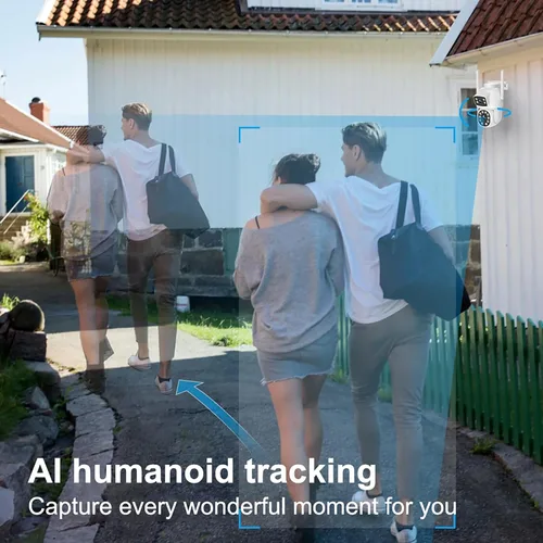 Vista 5 de Cámara de seguridad para exteriores de doble lente 2K, panorámica/inclinación de 360°, cámaras de enlace inalámbrico WiFi 2.4G para seguridad