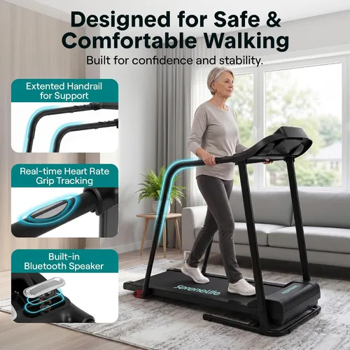 Vista 4 de SereneLife Máquina de ejercicios eléctrica plegable para caminadora – Entrenador de fitness digital compacto inteligente con sincronización