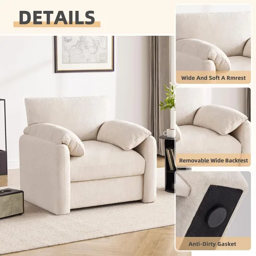Vista 5 de Howjoe Sillón Extragrande de Chenilla, Sillas de Acento de 38.6 Pulgadas de Ancho para Sala de Estar y Dormitorio Silla de Descanso Moderna, Silla