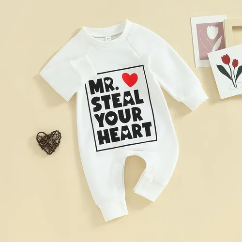 Vista 3 de FIOMVA Newborn Baby Boys Mr.Streal Your Heart Sweatshirts Rompers Valentine's Day Outfits Long Sleeve Onesie Jumpsuit