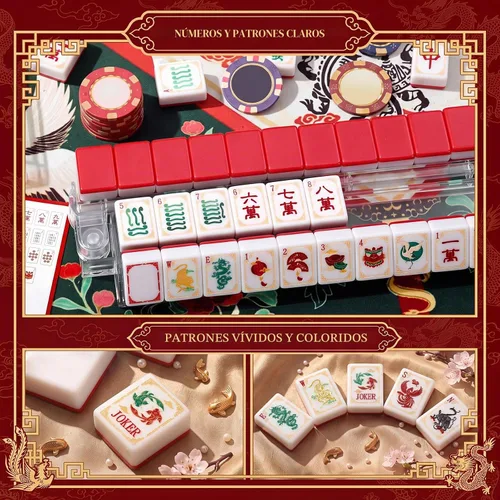 Vista 2 de Silipull Juego de 160 azulejos de Mahjong americanos grabados rojos de 1.2