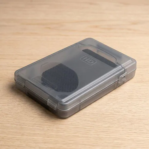 Vista 7 de Caja de protección de disco duro de 3.5 pulgadas, ABS a prueba de golpes, antiestática, para HDD SSD de 3.5 pulgadas, diseño transparente con Gris