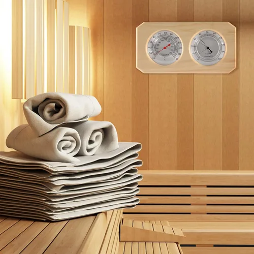 Vista 4 de Dyna-Living 2 en 1 Sauna de madera para sauna higrotermógrafo interior Fahrenheit termómetro e higrómetro para hotel o sala de sauna