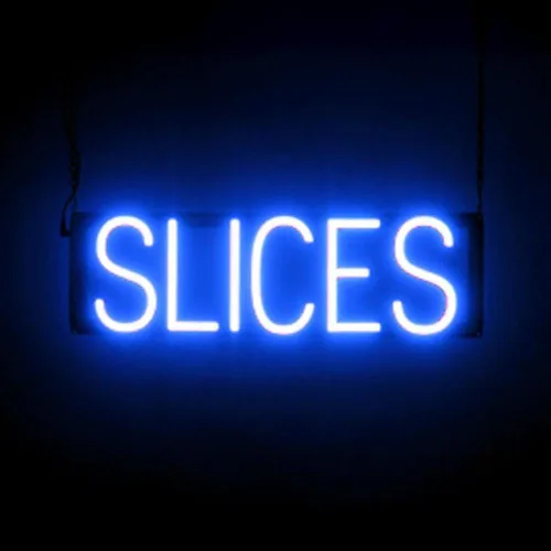 Vista 18 de SpellBrite Cartel PIZZA Letrero relacionado con pizza con aspecto de neón, fuente de luz LED azul 17.6 x 6.3 pulgadas Ultra-Bright