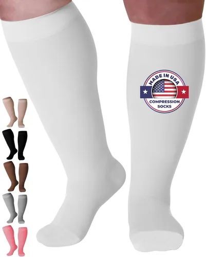 Vista 16 de Hecho en EUA - Calcetines de compresión a la rodilla, punta cerrada media de soporte 20-30mmHg Made in USA, unisex, reinforced heel, toe, non-slip