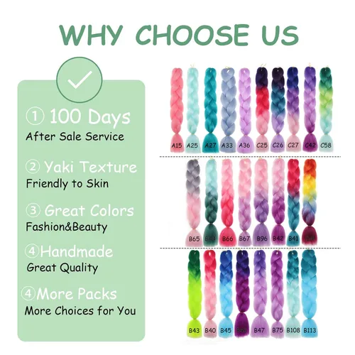Vista 6 de 3 paquetes de extensiones de cabello sintético para trenzas de 24 pulgadas, color verde azulado, cabello trenzado jumbo para festivales coloridos