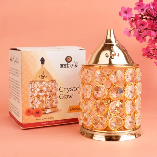Vista 7 de Satvik - Lámpara de cristal decorativa de 5 pulgadas con forma ovalada, lámpara de aceite de cristal decorativa de latón con forma ovalada Lámpara