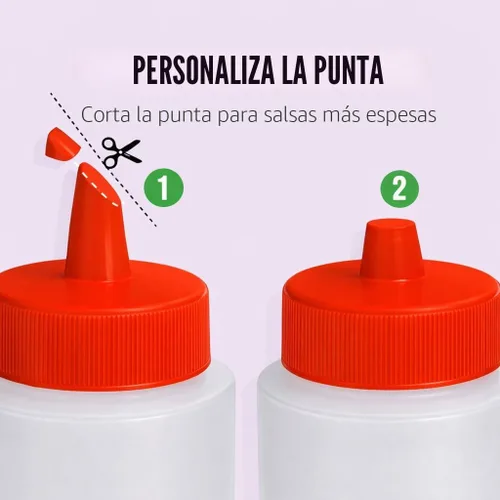 Vista 2 de Botellas de condimento Norcalway de 12 onzas para salsas - Botellas de chorro a prueba de fugas para aceite, jarabe, aderezo - Paquete de 3