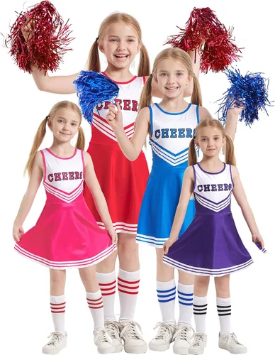Vista 7 de Disfraces de animadora para niñas, vestidos de animadora, uniforme de animación, pompones