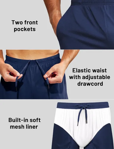 Vista 3 de MIER Pantalones cortos de correr para hombre, 5 pulgadas, para gimnasio, atlético, de secado rápido, pantalones cortos de entrenamiento deportivo