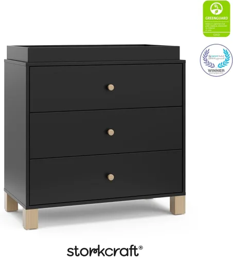 Vista 9 de Storkcraft California - Cómoda de 3 cajones con cambiador, color negro/madera flotante