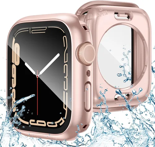 Vista 16 de Goton Funda impermeable 2 en 1 para Apple Watch, protector de pantalla para series 6/5/4, SE 3/2/1 de 40mm, cubierta frontal de vidrio protectora