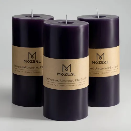 Vista 29 de MOZEAL Juego de 3 velas sin perfume vertidas a mano de 3 x 6 pulgadas, velas tipo pilar sin goteo, combustión de larga duración, aproximadamente 120