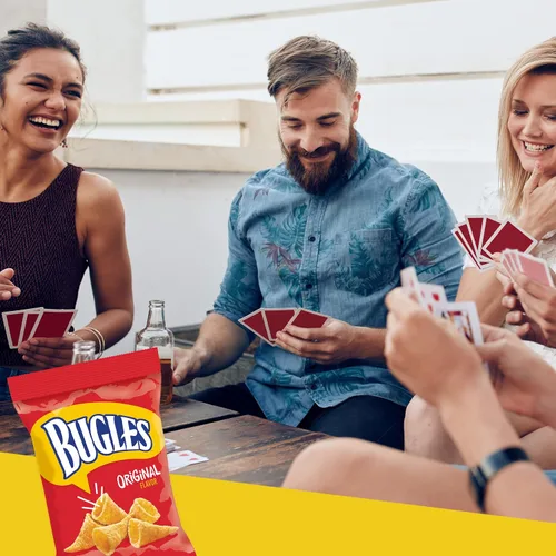 Vista 6 de Bugles Bocadillos de maíz crujientes originales, bolsa de aperitivos, 7.5 onzas