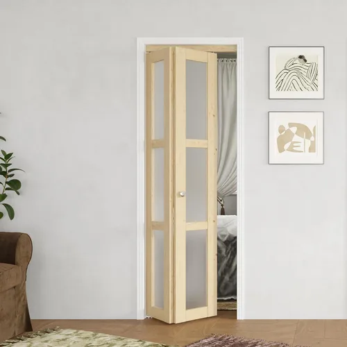 Vista 8 de BARNER HOME Puerta plegable, puerta de armario de cristal transparente de 3 lites, para apertura de 48 x 80 pulgadas, puertas plegables con kits
