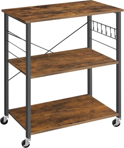 Vista 7 de VASAGLE Estante de cocina con ruedas, carrito de servicio de 31.5 pulgadas con 3 estantes, carrito de cocina, estante de microondas, para mini