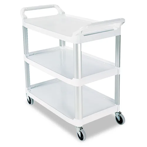 Vista 11 de Rubbermaid Commercial Products Carrito Rodante de Servicio/Utilitario/de Empuje de Servicio Pesado de 3 Estantes, Capacidad de 200 libras, Negro
