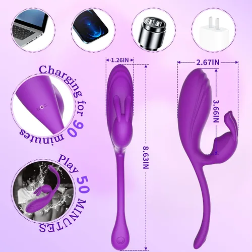 Vista 5 de Vibrador de conejo para el punto G del clítoris para mujeres, juguetes sexuales 2 en 1 para adultos, estimulador anal vaginal con 10 modos