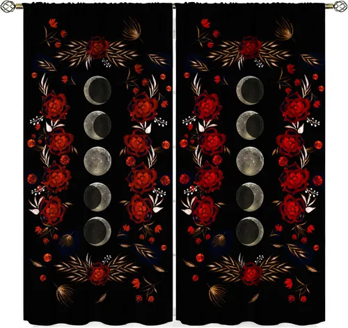 Vista 8 de Cortinas florales de luna, flores negras, fase de flores silvestres, luz de luna, jardín, estética, bohemio, primavera, vides, naturaleza, juego