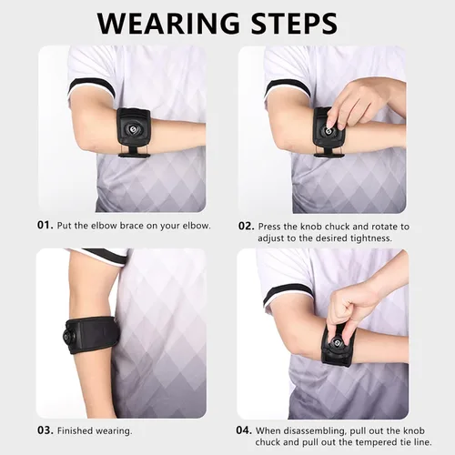 Vista 6 de Codera de tenis de grado profesional – Perilla de ajuste inteligente y almohadilla de compresión de gel para tendinitis, alivio del dolor de codo