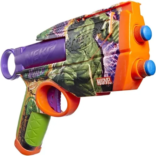 Vista 6 de Nerf Marvel Hulk Dart Blaster 4 dardos de espuma Nerf N1 Diseños de piel inspirados en Hulk Regalos para llenar calcetines navideños