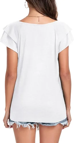 Vista 5 de Poetsky Camisas de verano para mujer, estilo casual, cuello en V, manga corta, ajuste holgado